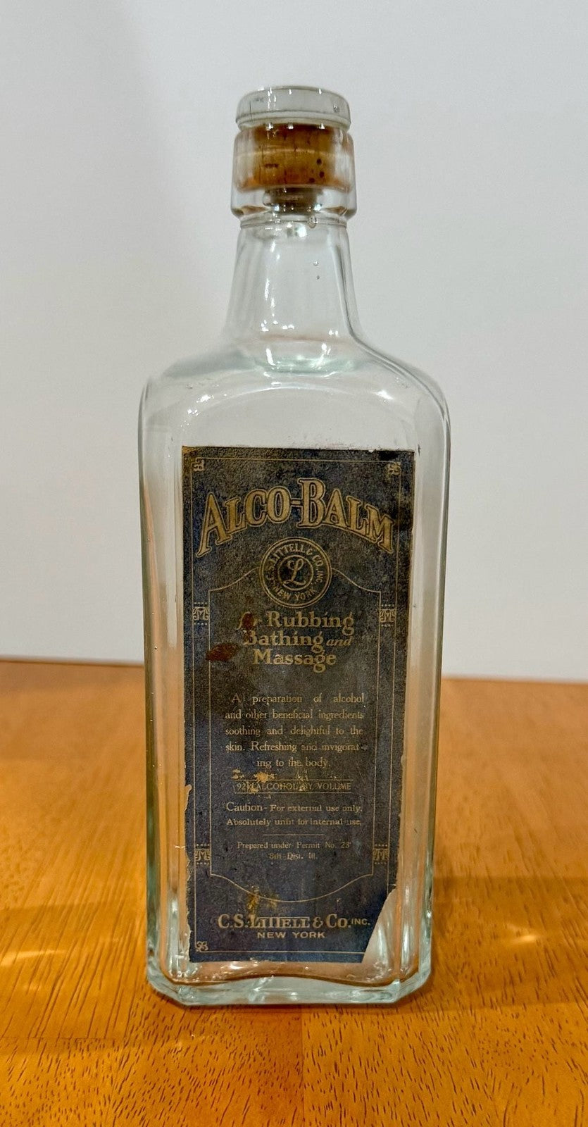 Antique C.S. Littell & Co. Alco-Balm Glass One Pint Bottle Circa 1920s