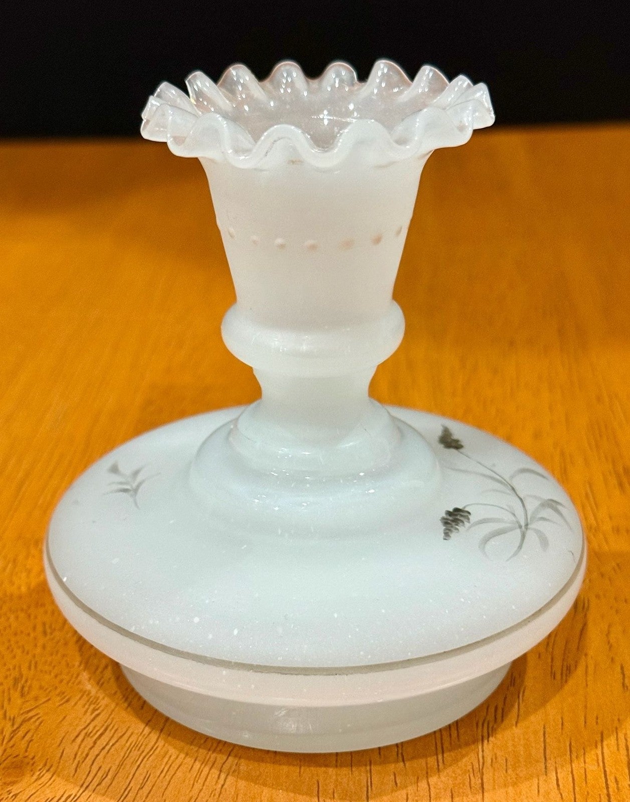 Vintage Victorian Bristol Frosted Glass Candle Holder Floral Hand-Painted