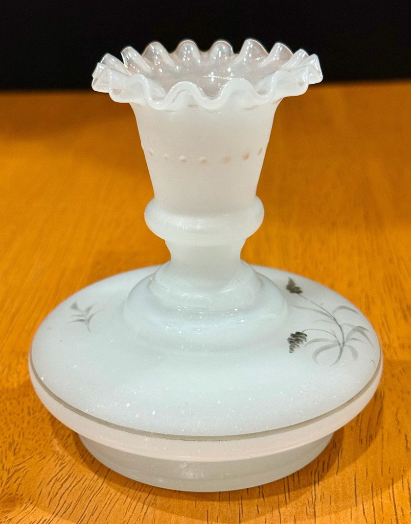 Vintage Victorian Bristol Frosted Glass Candle Holder Floral Hand-Painted