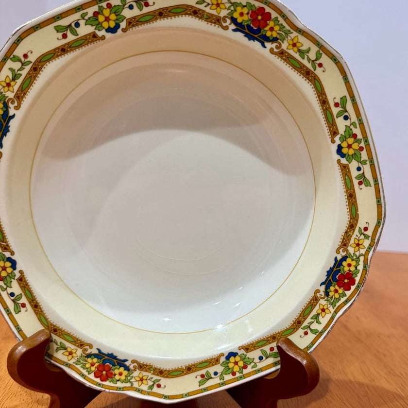 Vintage W.H. Grindley & Co. Ivory England Floral Scalloped Rim Bowl 8”