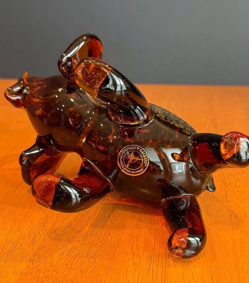 Dynasty Gallery Amber Art Glass Elephant Figurine with Gold Aventurine Flecks