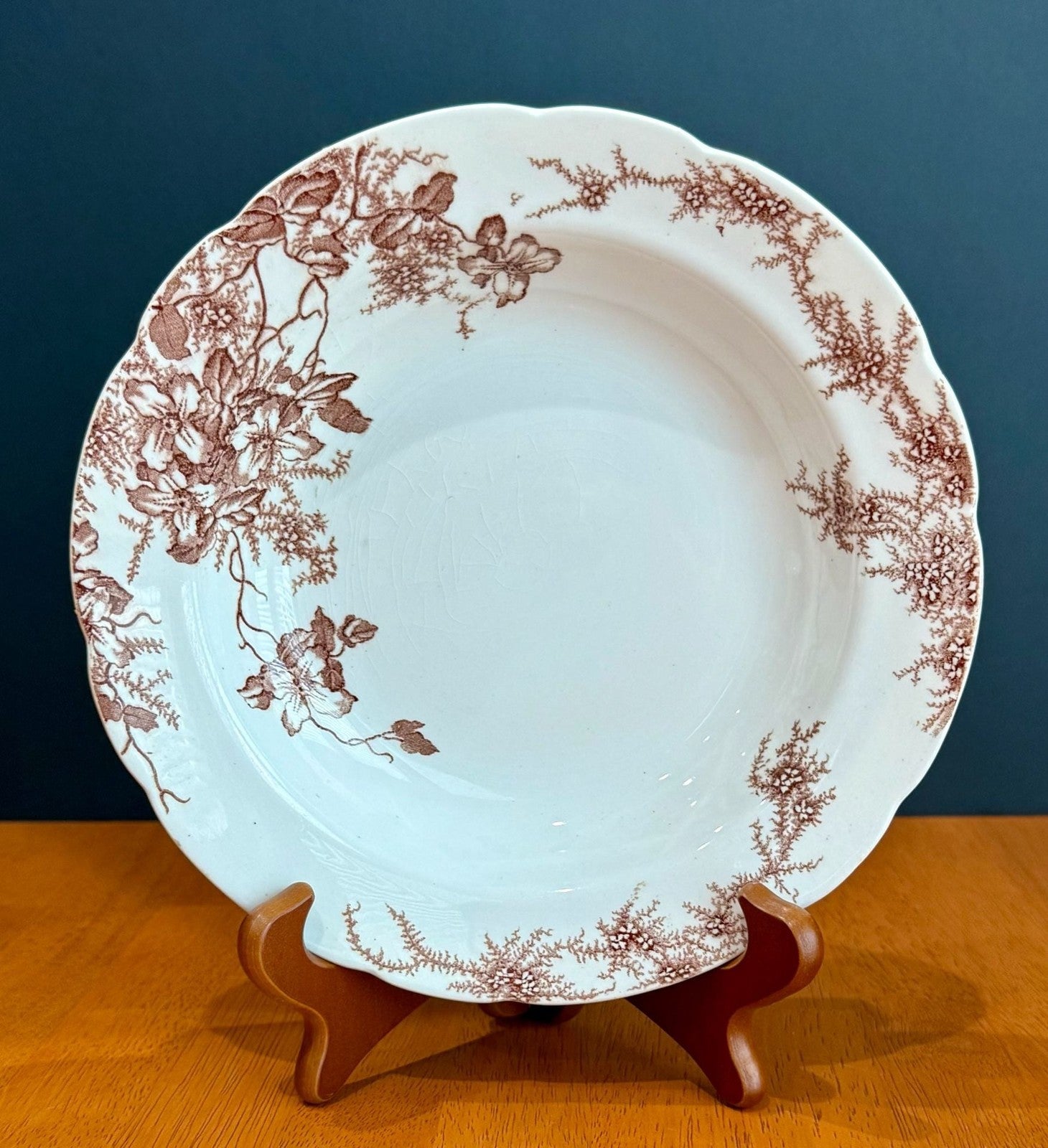 Colonial Pottery Stoke England Clifford Pattern Brown Transferware Soup Bowl