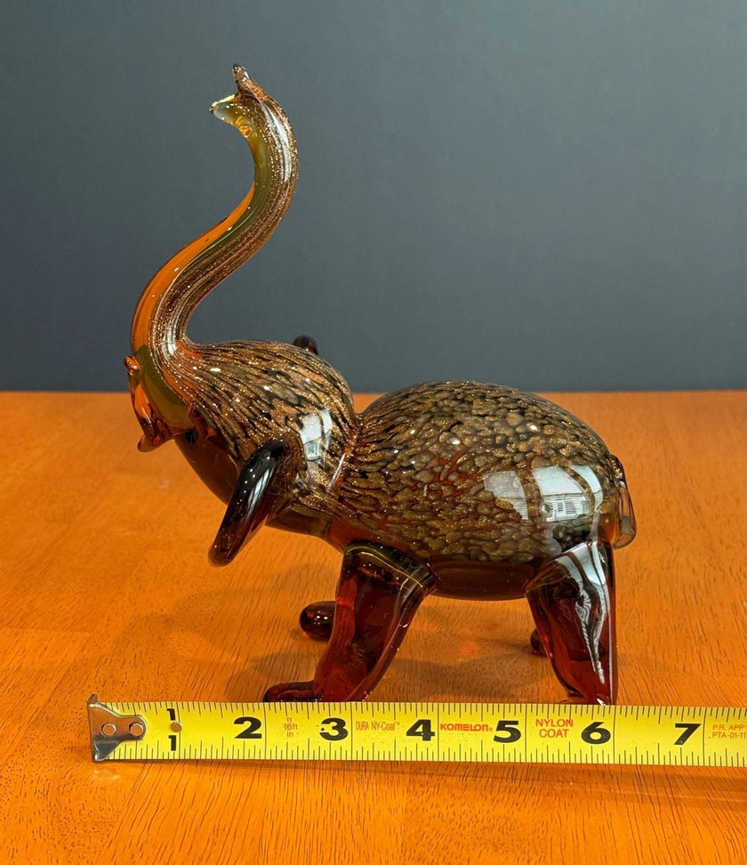 Dynasty Gallery Amber Art Glass Elephant Figurine with Gold Aventurine Flecks
