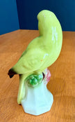 Vintage Set of 2 Yellow Parakeet Birds on Perches Ceramic Figurines