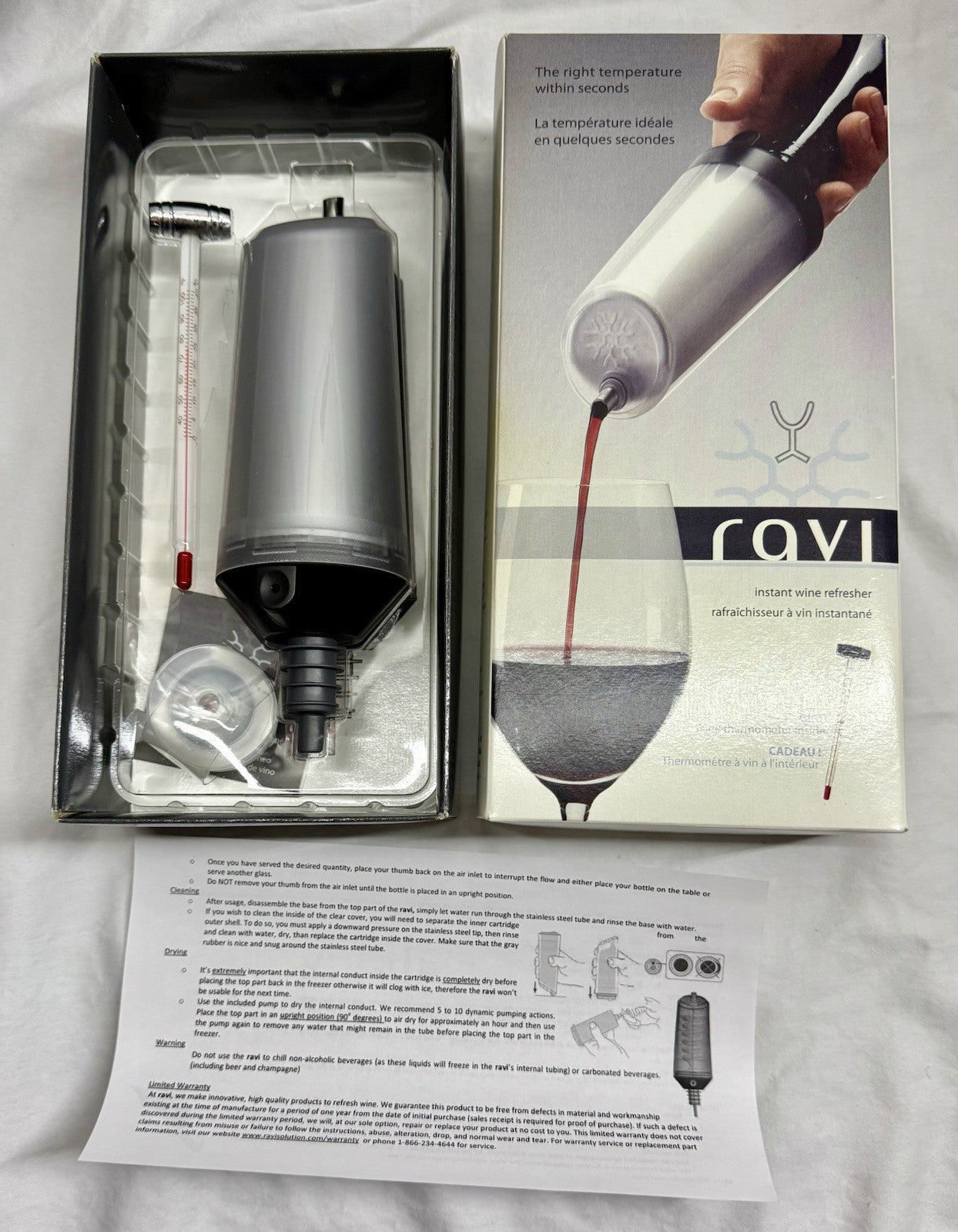 Ravi Instant WINE CHILLER Cooler Refresher With Bonus Thermometer NEW