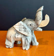 Vintage Hand-Carved Grey Marbled Onyx Elephant Figurine Good Luck Trunk Up