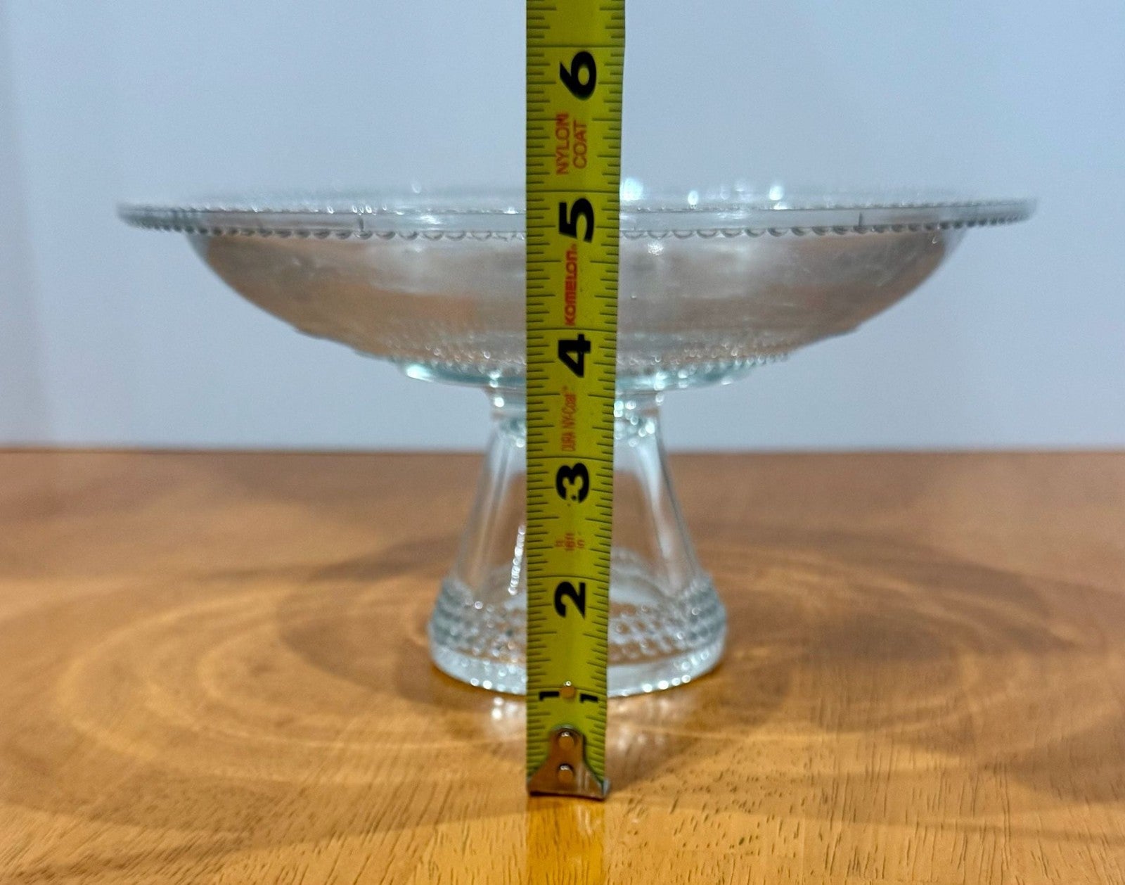 Vintage Clear Glass Pedestal Bowl Cake Stand with Beaded Hobnail Rim
