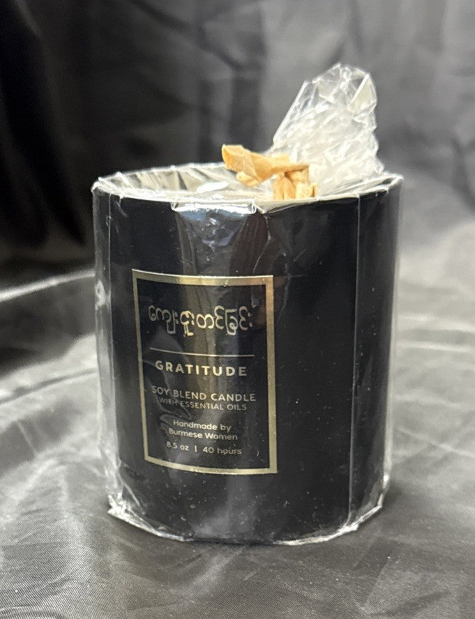 Gratitude Soy Blend Candle With Essential Oils Handmade by Burmese Women 8.5 Oz