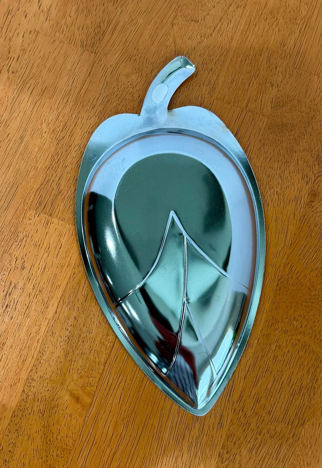Vintage Mid-Century Modern Chrome Leaf Shaped Trinket Dish