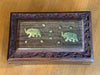 Vintage Hand Carved Wooden Jewelry Box with Brass Elephant Inlay 8x5
