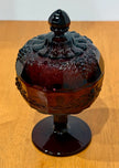 Vintage LG Wright Amethyst Purple Glass Pedestal Covered Candy Dish Grape Motif