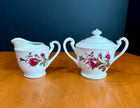 Vintage Fine China Made in Japan Moss Rose Creamer with Sugar Bowl & Lid Set