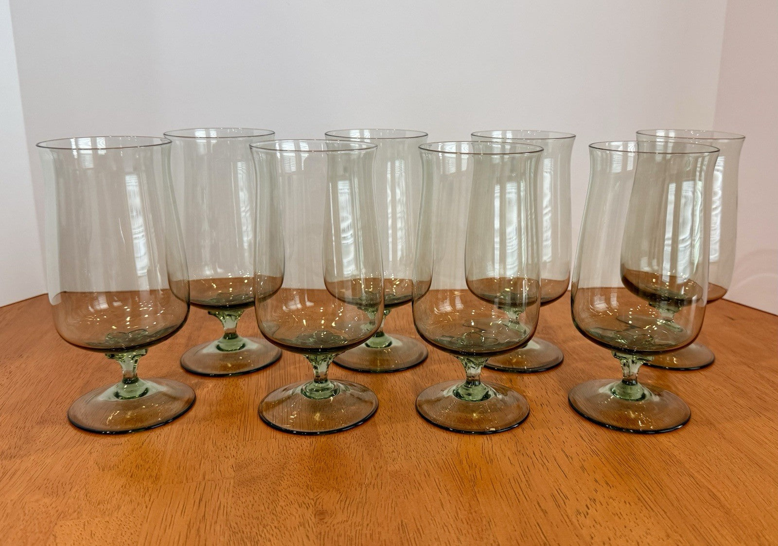 Vintage Set Of 8 Lenox Green Mist Iced Tea Goblets Expression Line Smoky Green