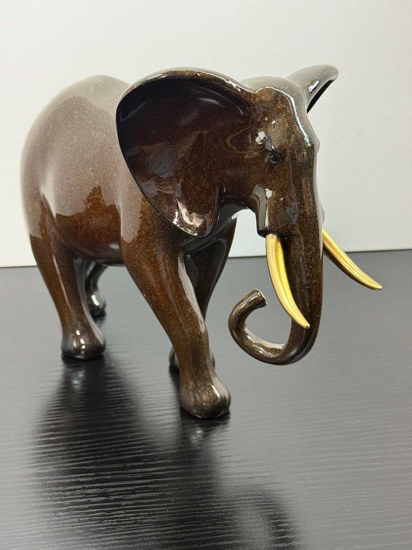 Vintage Ceramic Aynsley elephant Gold-Tone Tusks Animal Kingdom Collection 1990s