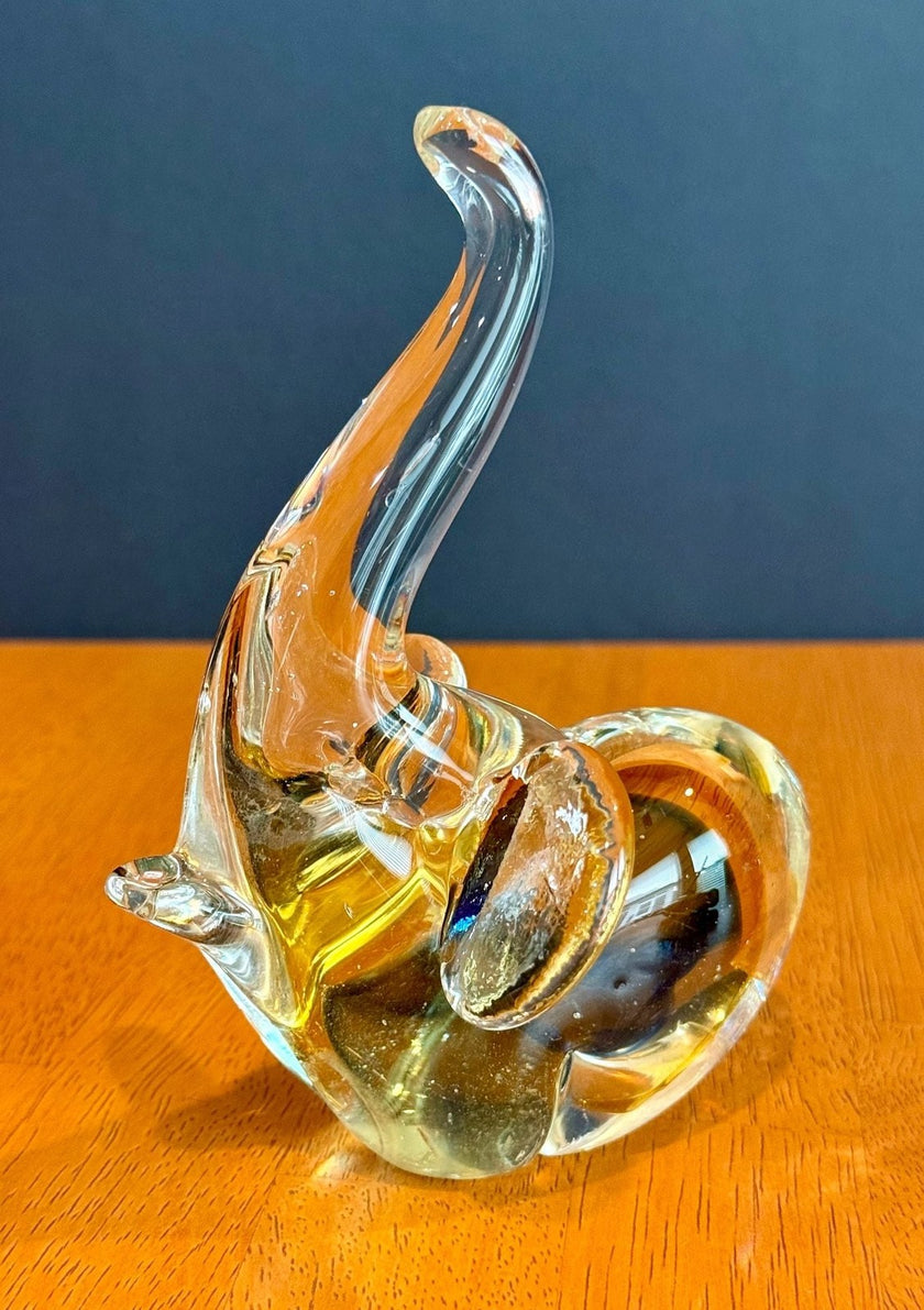 Vintage Murano Hand-Blown Art Glass Elephant Figurine Trunk Up Good Luck