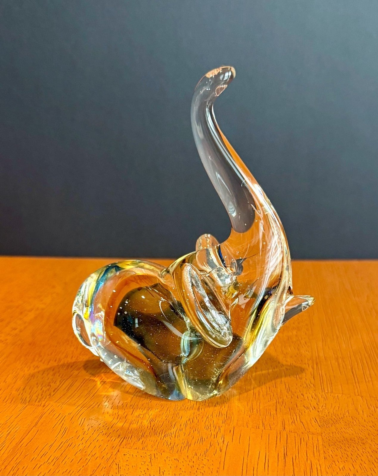 Vintage Murano Hand-Blown Art Glass Elephant Figurine Trunk Up Good Luck