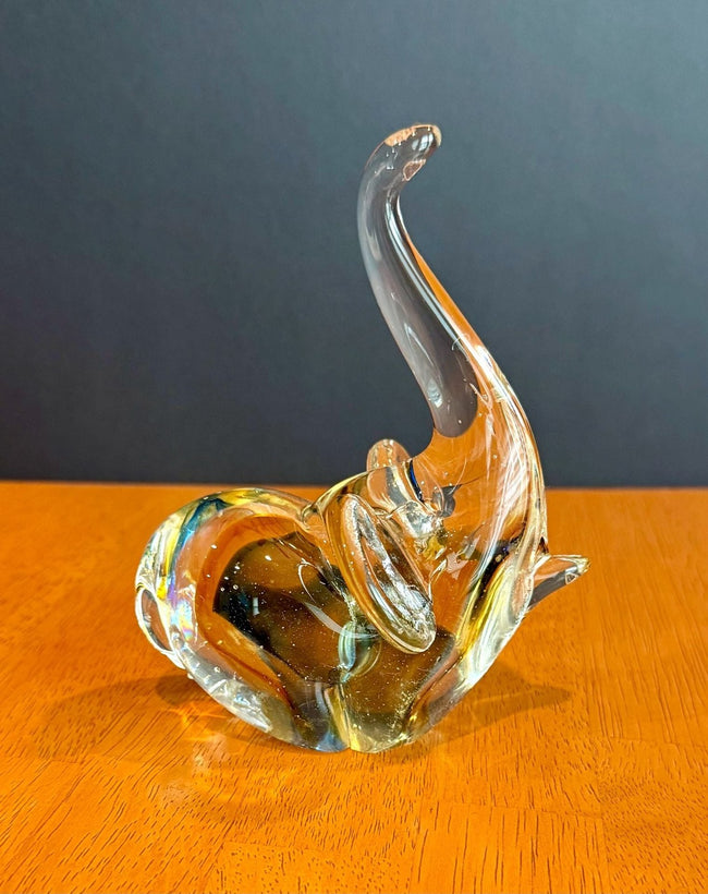 Vintage Murano Hand-Blown Art Glass Elephant Figurine Trunk Up Good Luck