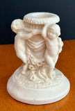 Antique 1900s Salt Dough Figural Cherub White Candlestick Holder