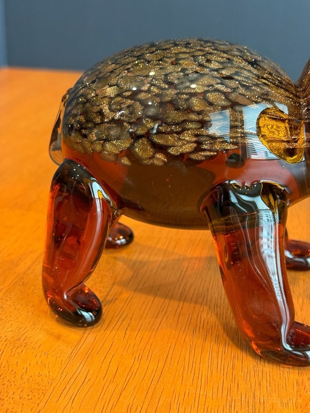 Dynasty Gallery Amber Art Glass Elephant Figurine with Gold Aventurine Flecks