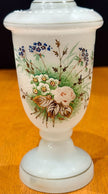 Vintage Victorian Bristol White Opaline Hand-Painted Floral Glass Vase