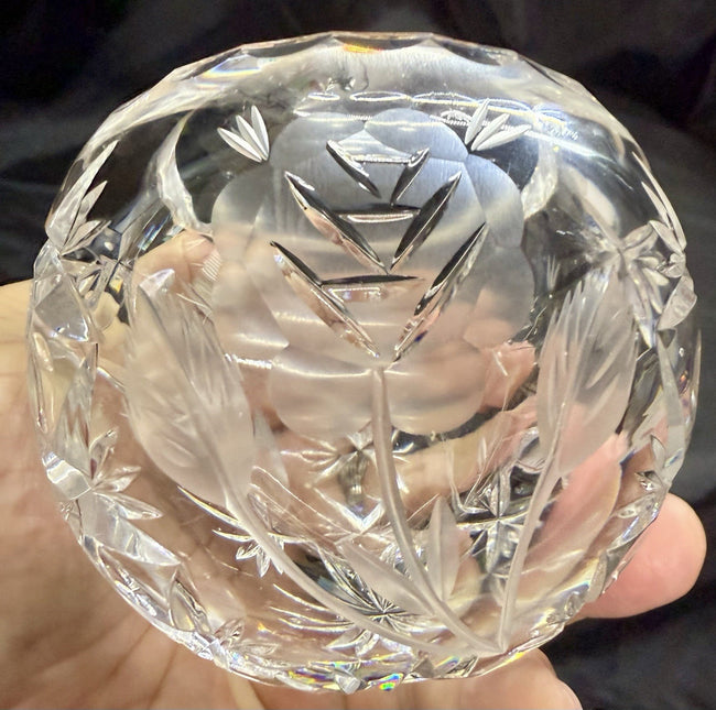 Vintage Violetta Crystal Ball Orb Cut Ashtray 24% Lead Crystal Floral Pattern