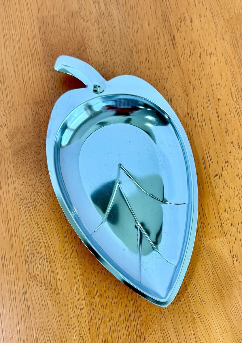 Vintage Mid-Century Modern Chrome Leaf Shaped Trinket Dish