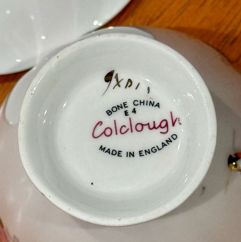 Vintage Colclough English Bone China Teacup & Saucer Pink Rose Floral Gold Trim