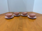 Set of 4 Vintage Mid-Century Modern Pink Tea Cup and Saucer Sets