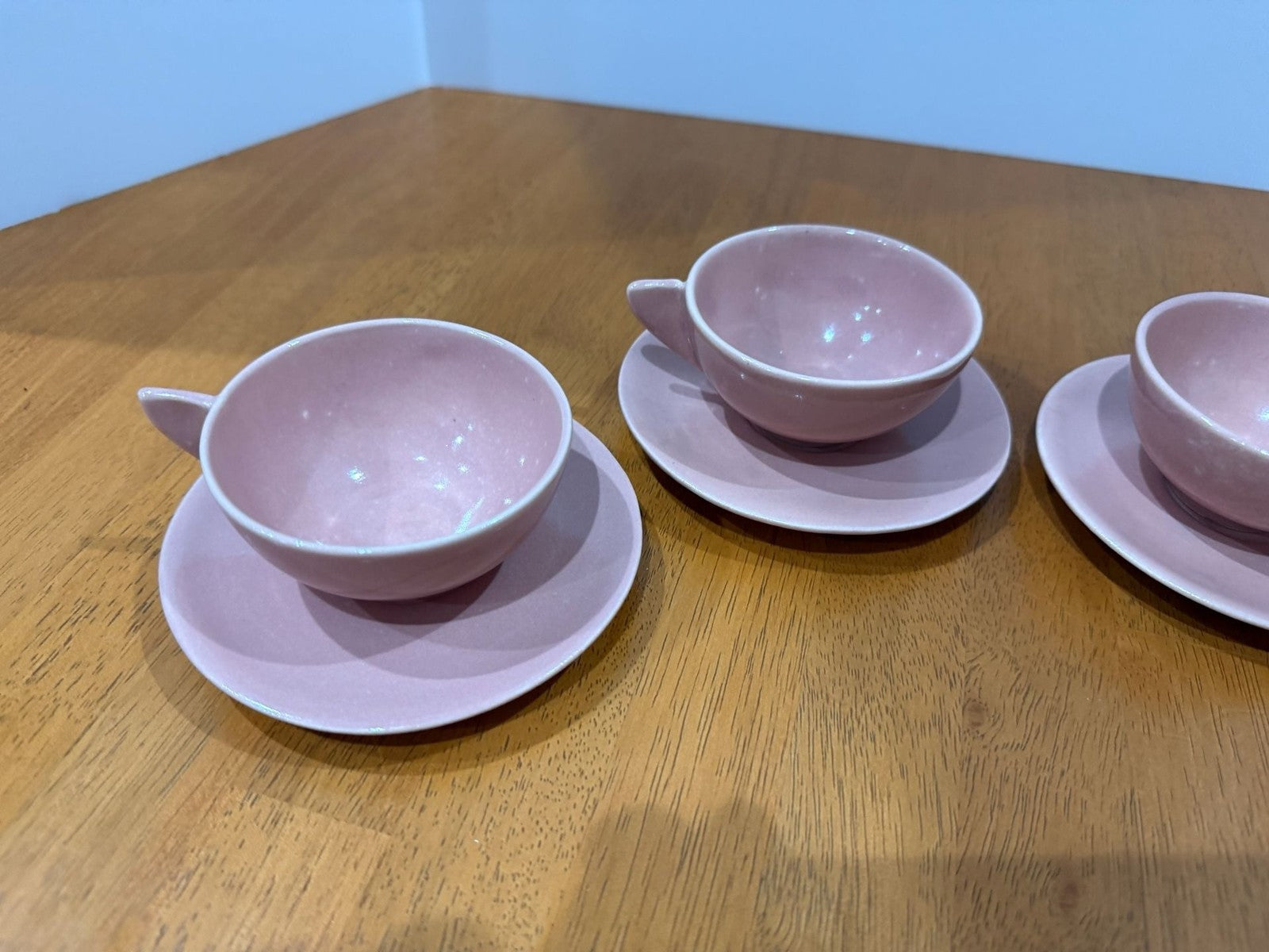 Set of 4 Vintage Mid-Century Modern Pink Tea Cup and Saucer Sets