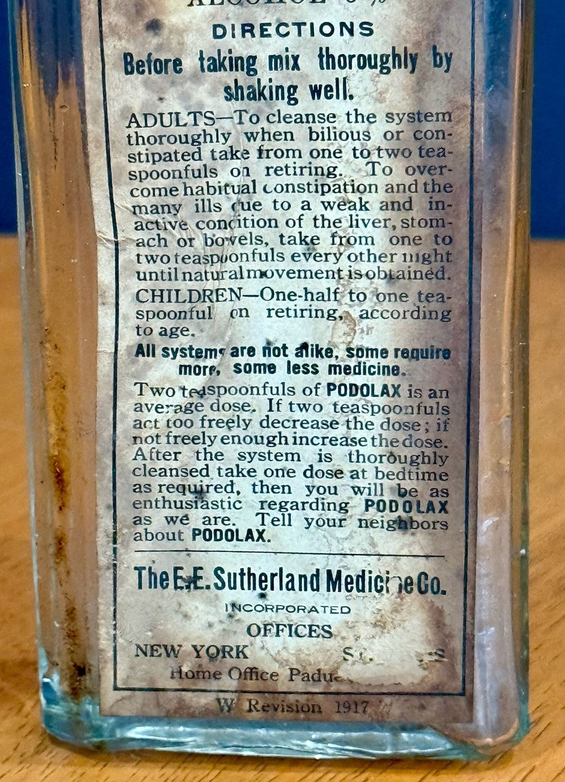 Antique Podolax Medicine Bottle E.E. Sutherland Medicine Co. with Label