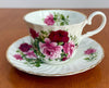 Vintage Argyle Bone China Teacup Saucer Pink and Red Rose Floral Pattern
