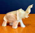 Vintage Hand-Carved Banded White Onyx Elephant Figurine Trunk Up Luck Stone