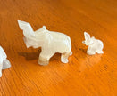 Set of 4 Vintage Hand Carved White Onyx Stone Elephant Figurines Raised Trunk
