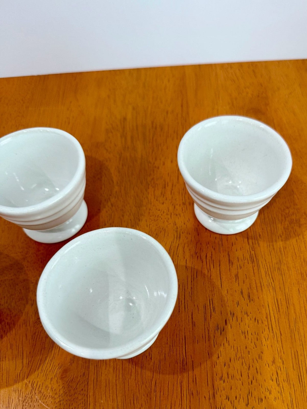 Set of 4 Vintage White Ceramic Restaurant-Ware Footed Egg Cups 3x2.5”