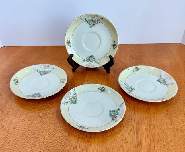 Set of 4 Vintage Hand Painted Floral Porcelain Saucers Made in Occupied Japan
