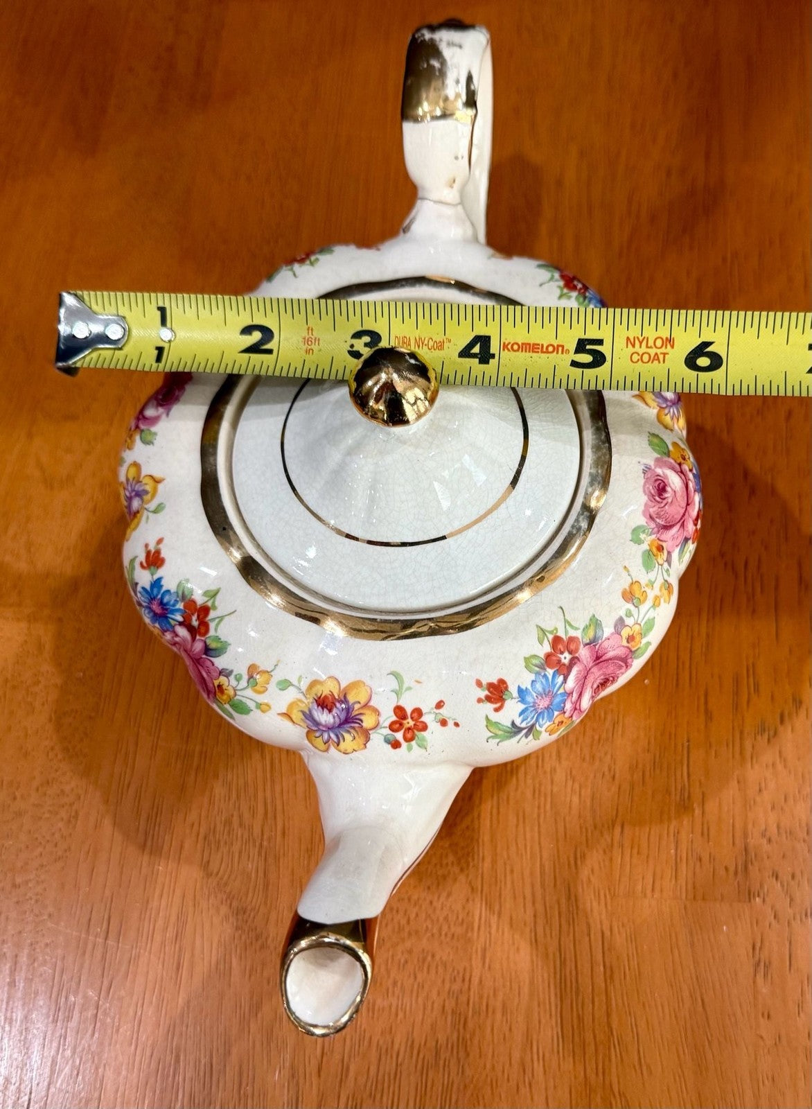 Vintage Arthur Wood Floral Design Teapot with Gold Trim #4549 Repaired