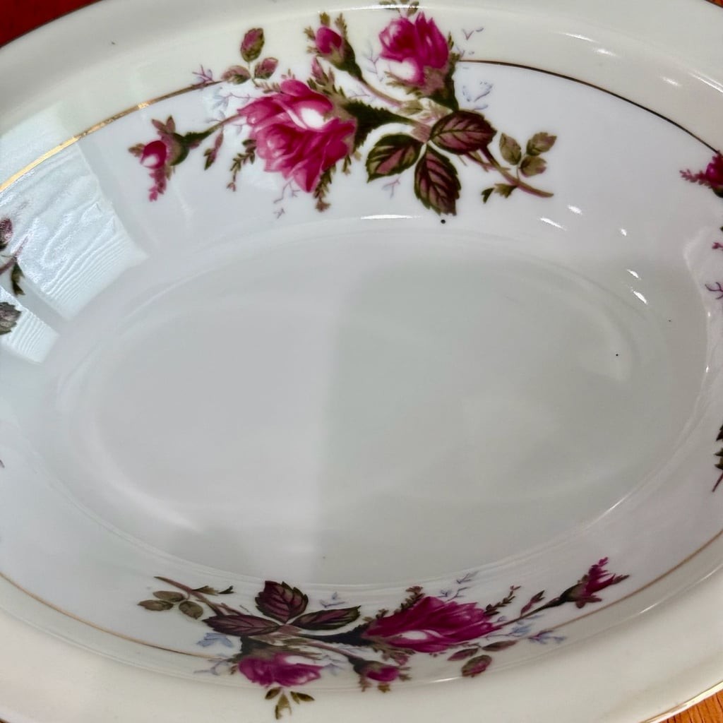 Vintage Moss Rose Fine China Oval Serving Veggie Bowl Made in Japan