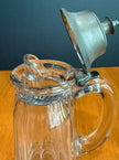 Vintage Glass Syrup Pitcher Metal Flip-Top Lid Vertical Ribbed Design
