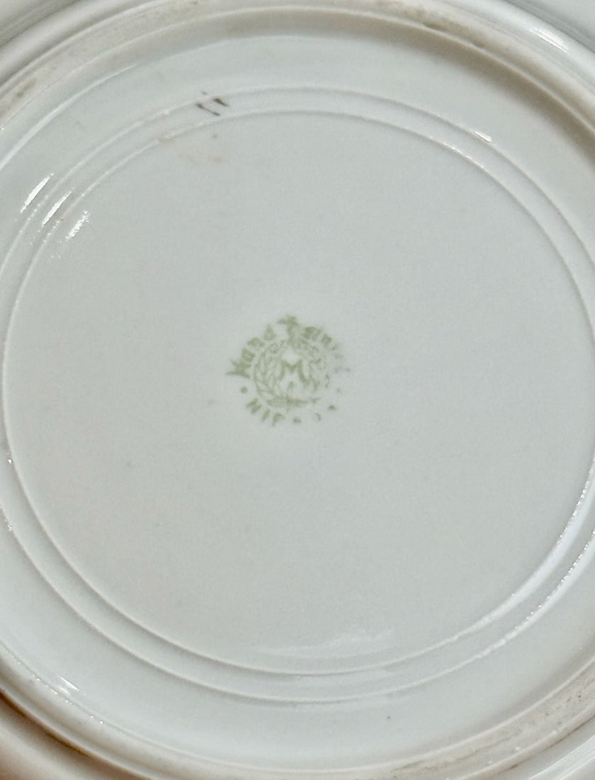 Antique Nippon Hand Painted Porcelain Serving Dish Gold Handles Pink Floral Swag