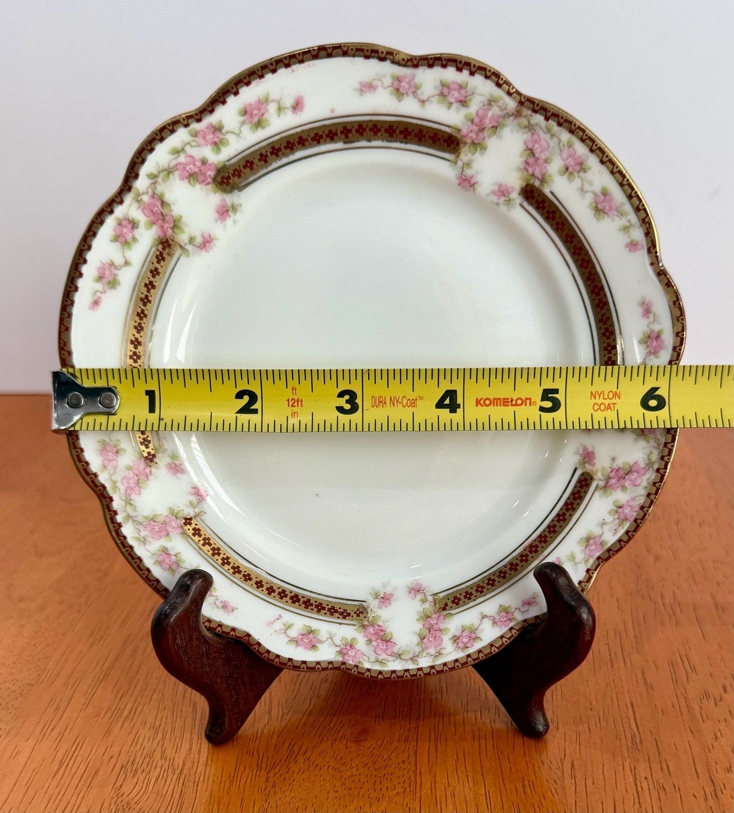Antique MZ Austria Moritz Zdekauer 6” Bread Butter Plate Pink Roses Gold Trim