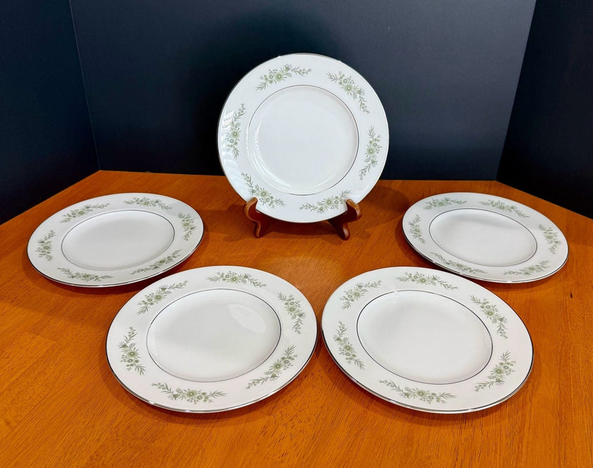 Vintage Wedgwood Westbury Salad Plate Set of 5 Green Floral Platinum 8”