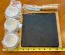 Cheese & Dip Serving Set Bamboo Board 3 Ramekins Slate Square Cheese/Meat Knife
