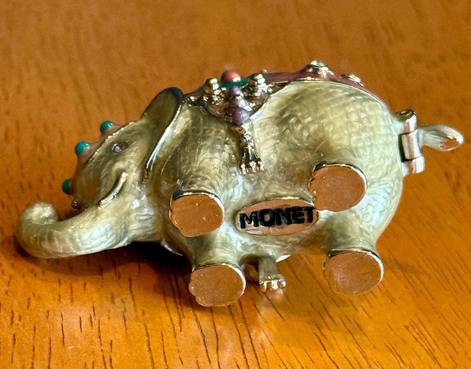 Vintage Monet Enameled Bejeweled Elephant Trinket Jewelry Box