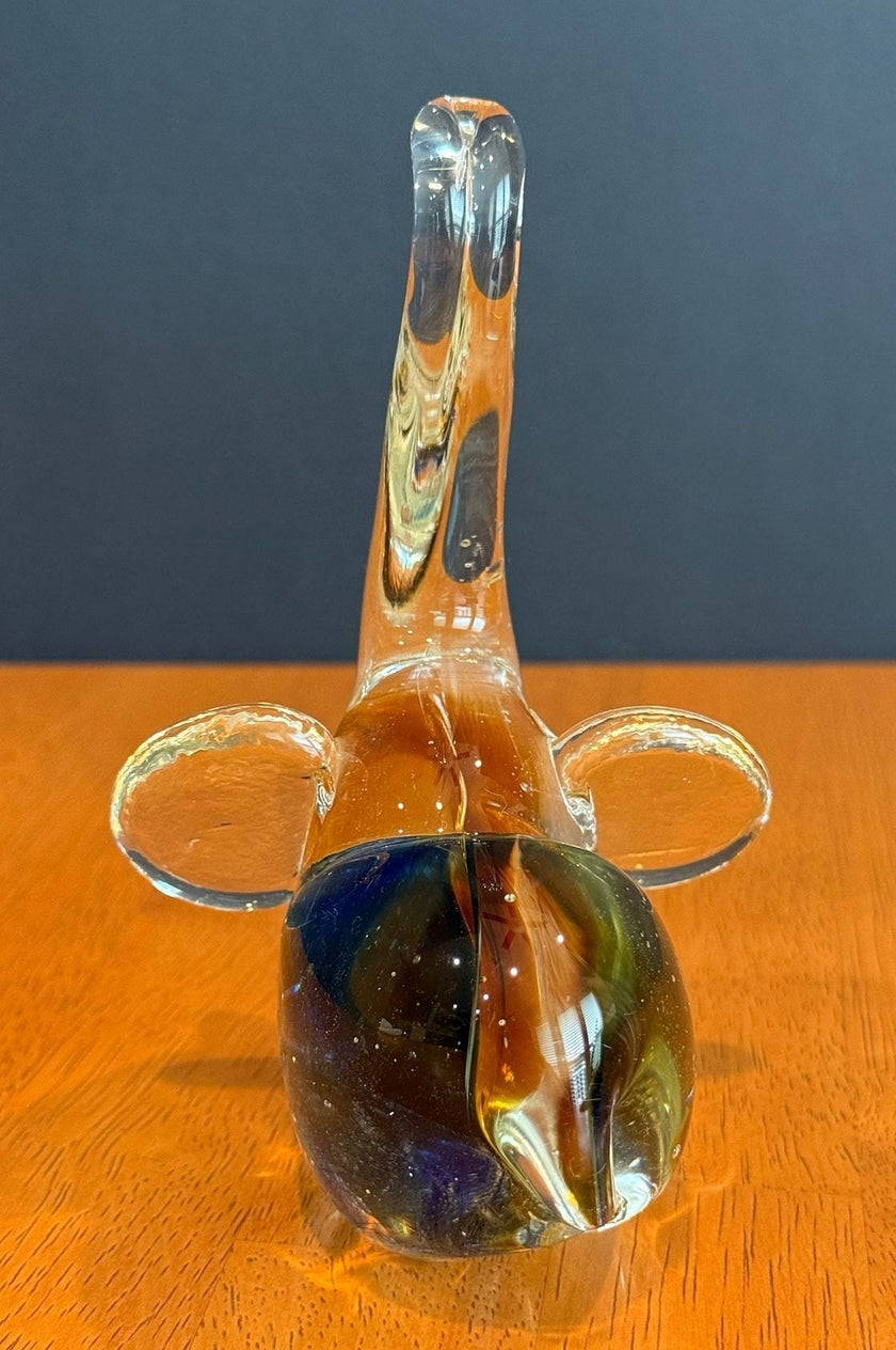 Vintage Murano Hand-Blown Art Glass Elephant Figurine Trunk Up Good Luck