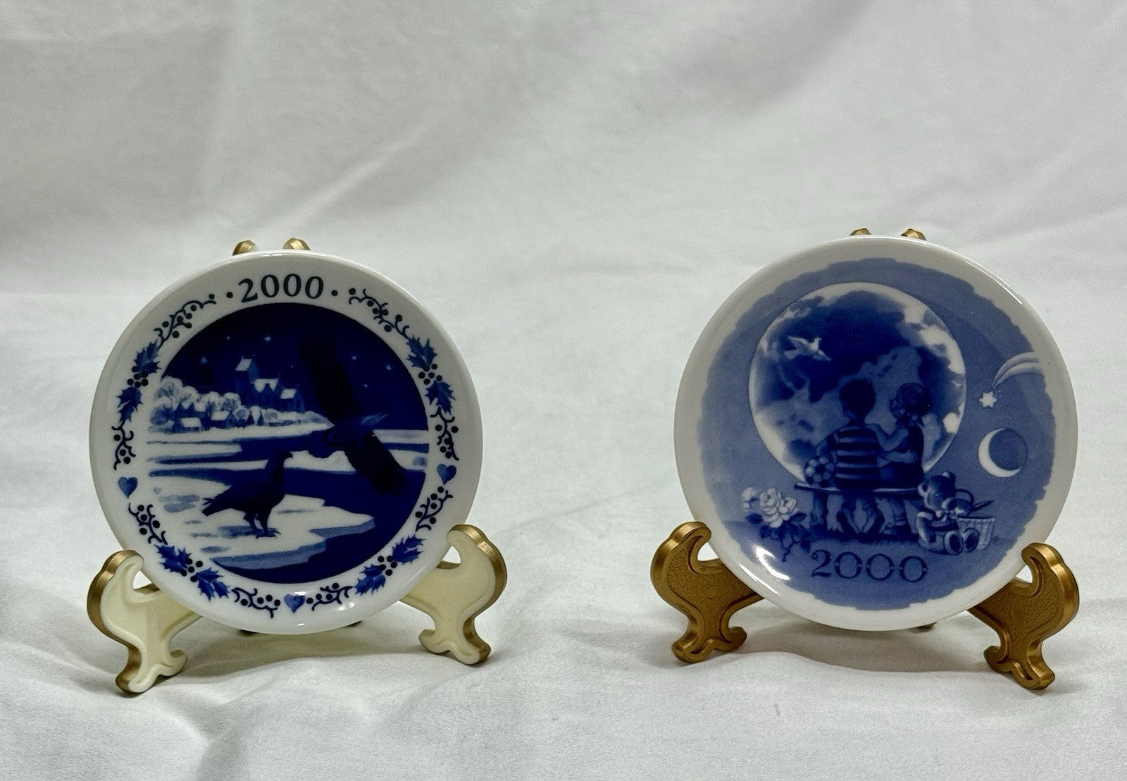 Vintage Royal Copenhagen Plates 2000 Christmas & Millennium Plates with Stands