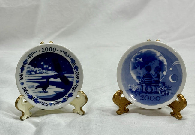 Vintage Royal Copenhagen Plates 2000 Christmas & Millennium Plates with Stands