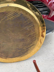 Vintage Mid-Century Brass Engraved Blessing Tray Table with Mahogany Folding Base