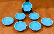 Set of 7 Vintage Turquoise Blue Glazed Ceramic Scalloped Salt Cellar Dip Bowls