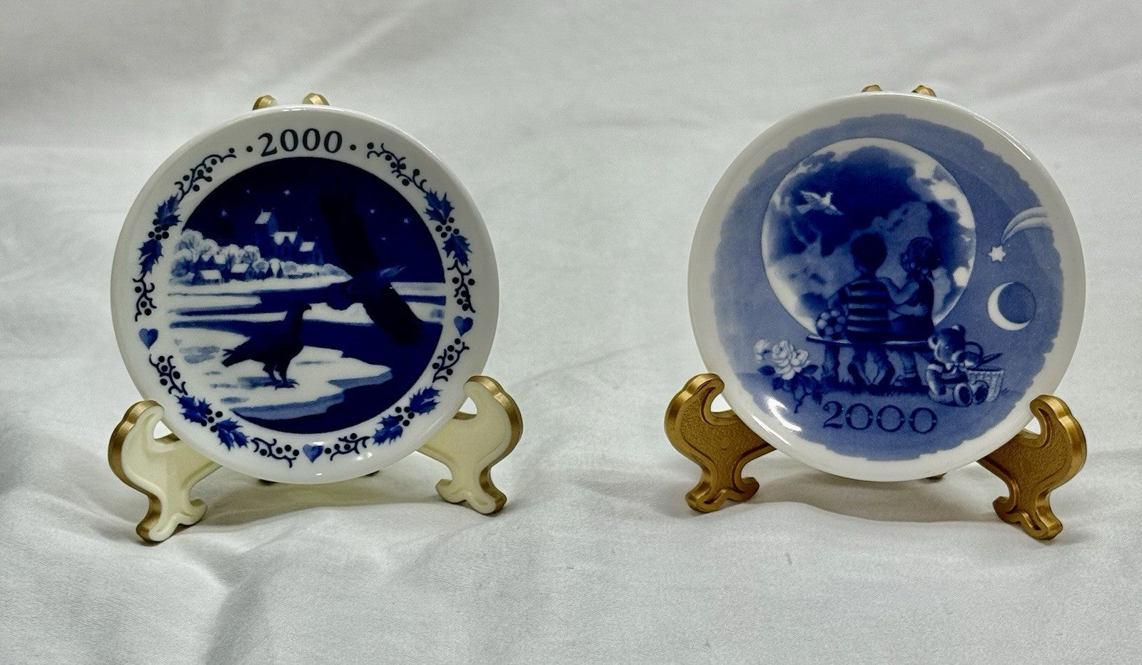 Vintage Royal Copenhagen Plates 2000 Christmas & Millennium Plates with Stands