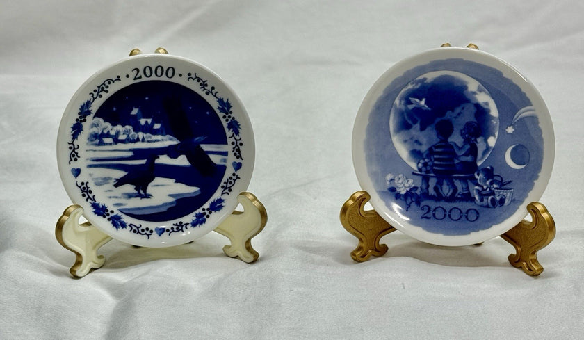 Vintage Royal Copenhagen Plates 2000 Christmas & Millennium Plates with Stands
